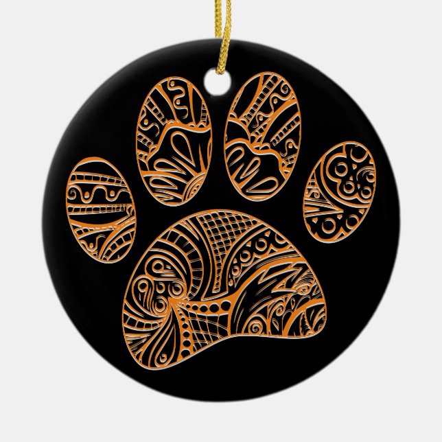 Mandala Pattern Dog Paw Print Keramik Ornament (Vorne)