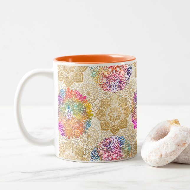 Mandala Pattern Zweifarbige Tasse (Mit Donut)
