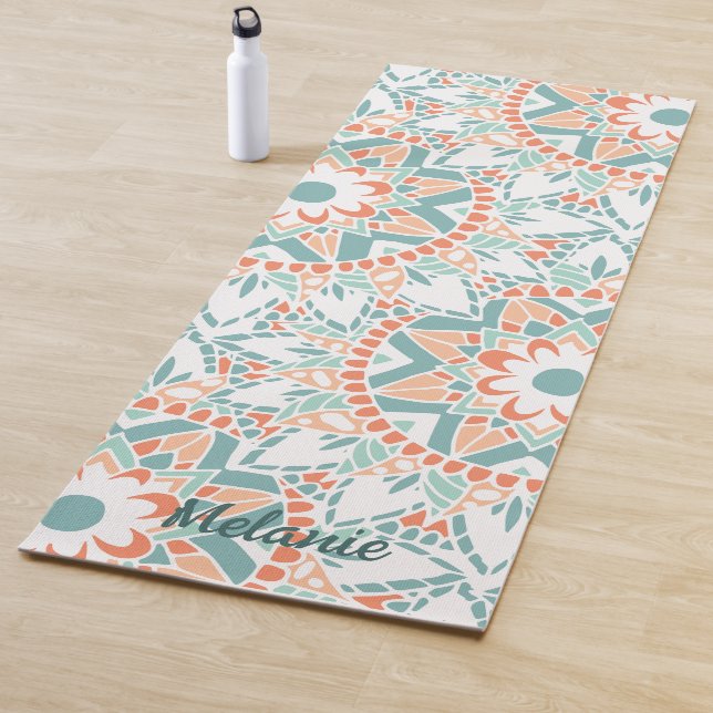 Mandala Peach Aquamarin Monogram Yogamatte (Beispiel)