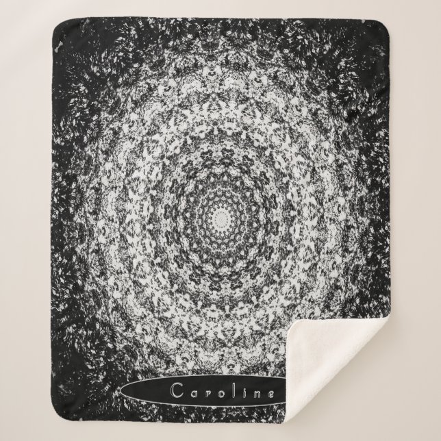 Mandala personalisiert Black and White Stone Sherpadecke (Vorderseite)