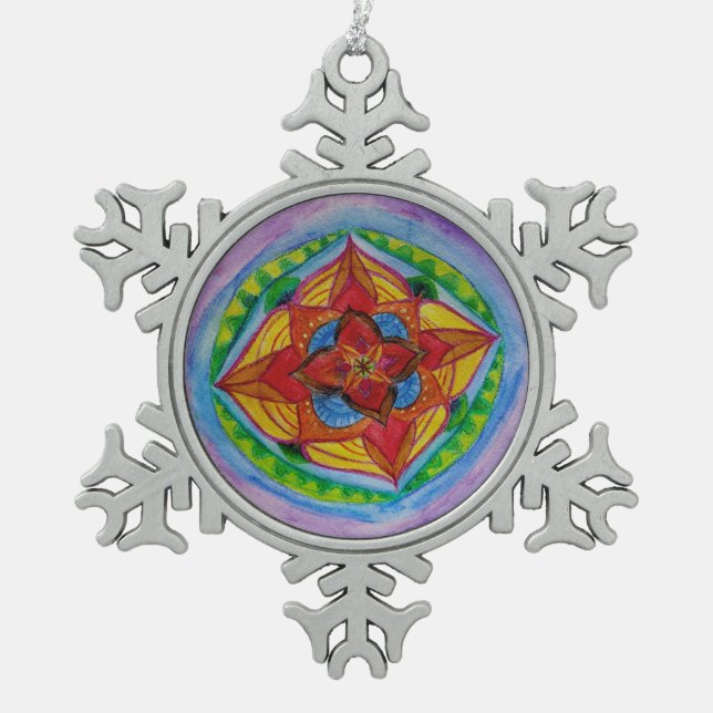 Mandala Pewter Snowflake Decoration Schneeflocken Zinn-Ornament (Vorderseite)