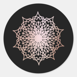 Mandala Pink Rose Gold Blush Black Runder Aufkleber