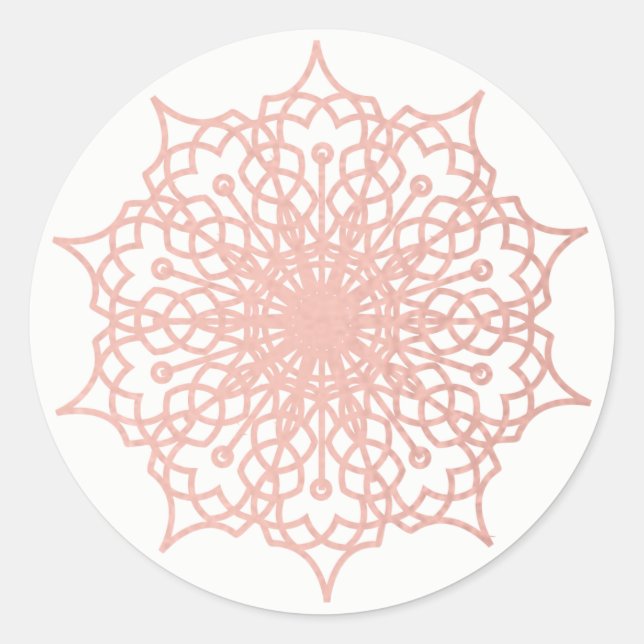 Mandala Pink Rose Gold Blush Runder Aufkleber (Vorderseite)