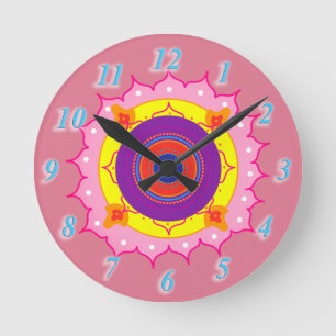 Mandala Pink Runde Wanduhr