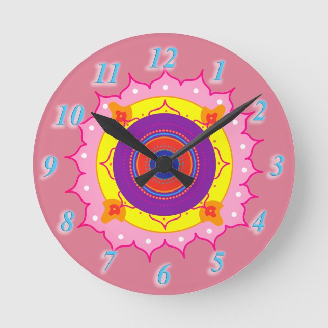 Mandala Pink Runde Wanduhr (Vorderseite)