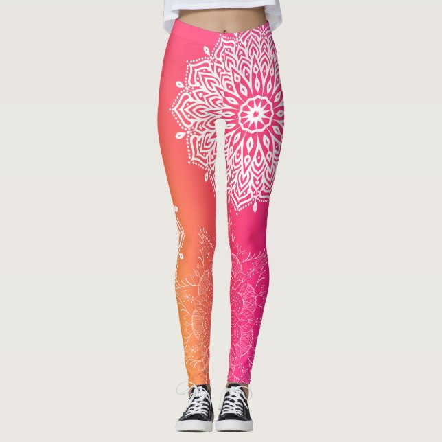 Mandala Pink und Yellow YOGA Leggings (Vorderseite)