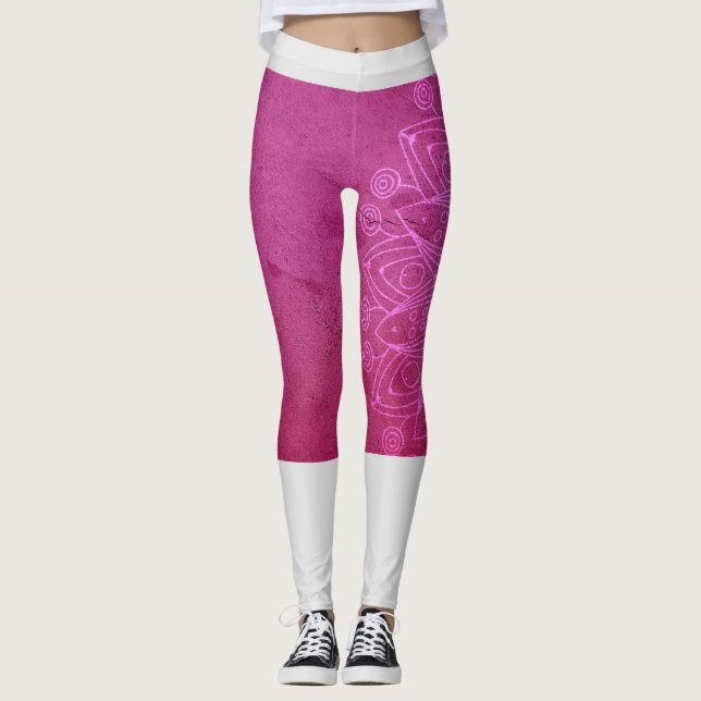 Mandala Pink Yoga Meditation Leggings (Vorderseite)