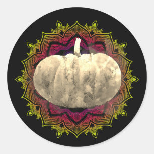 Mandala Pumpkin Watercolor Damask Halloween Runder Aufkleber