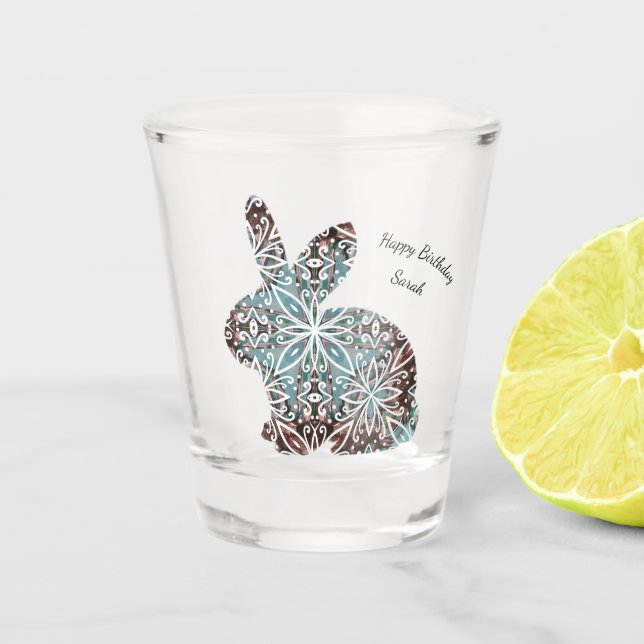 Mandala Rabbit Chocolate and Blues Shot Glass Schnapsglas (Vorderseite)