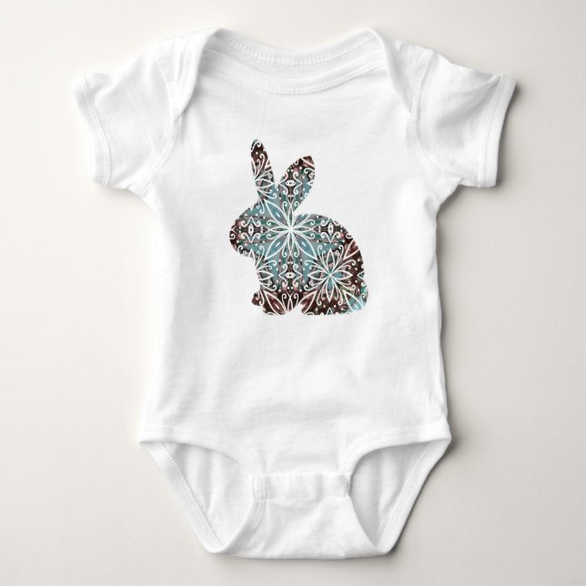 Mandala Rabbit Chocolate und Blues Baby Strampler (Vorderseite)