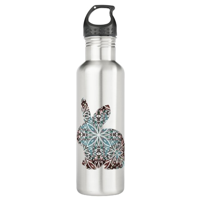 Mandala Rabbit Chocolate und Blues Edelstahlflasche (Vorderseite)