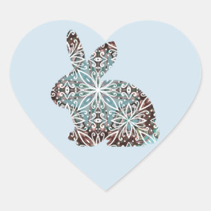Mandala Rabbit Chocolate und Blues Herz-Aufkleber