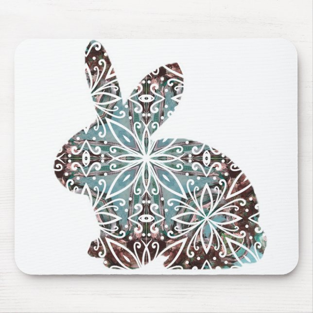 Mandala Rabbit Chocolate und Blues Mousepad (Vorne)