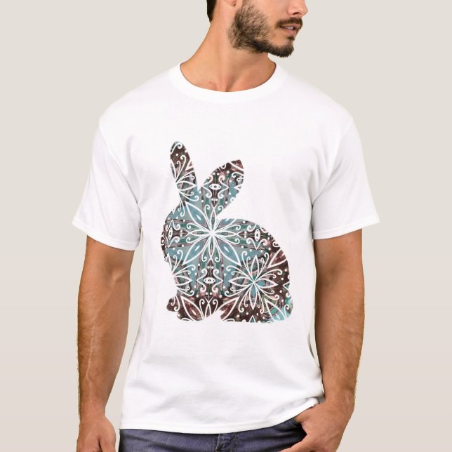 Mandala Rabbit Chocolate und Blues T-Shirt (Vorderseite)