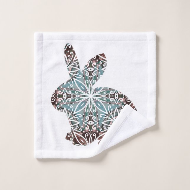 Mandala Rabbit Schokolade und Blues Towel Set (Waschlappen)