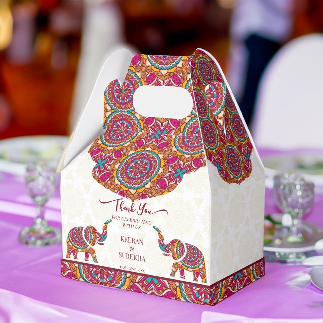 Mandala rangoli Elefant Gastgeschenk Hochzeit Geschenkschachtel (Mandala rangoli elephant Indian wedding favors favor box)