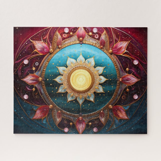 Mandala Red Aquamarin Blue Gold Puzzle (Horizontal)