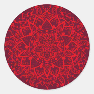 Mandala Red Maroon Indian Runder Aufkleber