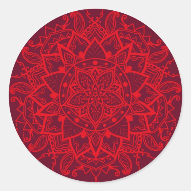 Mandala Red Maroon Indian Runder Aufkleber (Vorderseite)