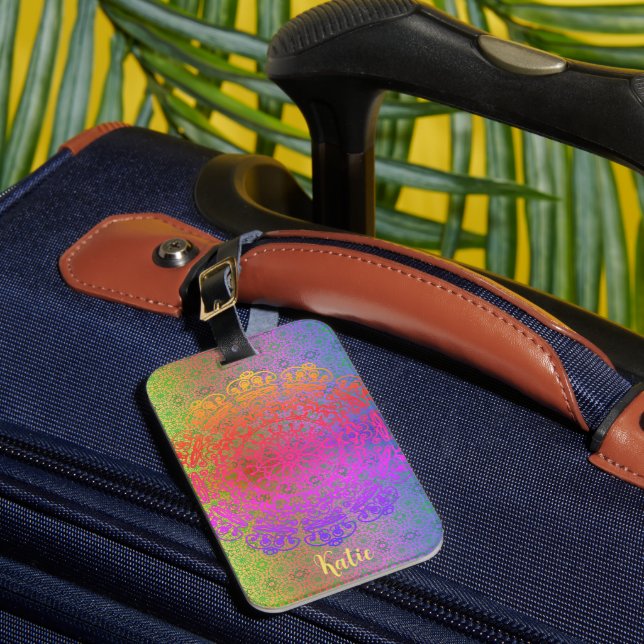 Mandala Regenbogenfarben Gepäckanhänger (Vorderseite Insitu 1)