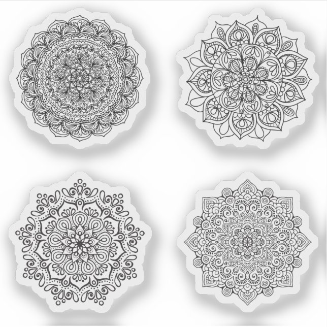 Mandala Retro Hand Henna tattoo Set 4x Aufkleber (Vorderseite)