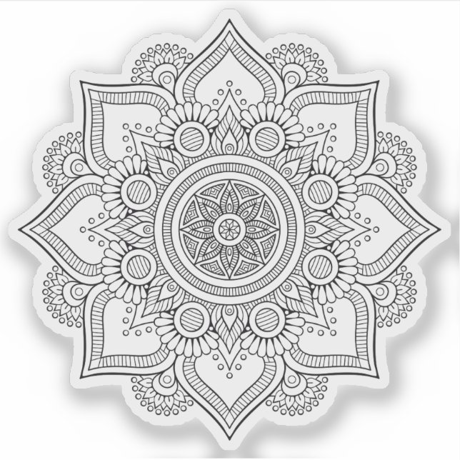 Mandala Retro handgezeichnete schwarz-weiße Blume Aufkleber (Vorderseite)