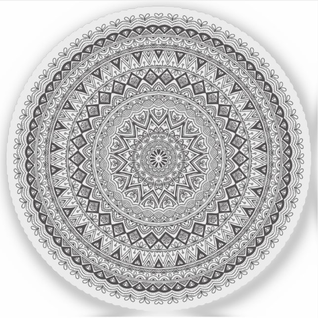 Mandala Retro handgezeichnete schwarz-weiße Blume Aufkleber (Vorderseite)