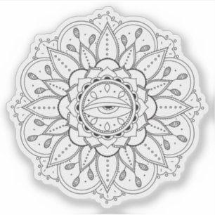 Mandala Retro handgezeichnetes Tattoo Henna-Blume  Aufkleber