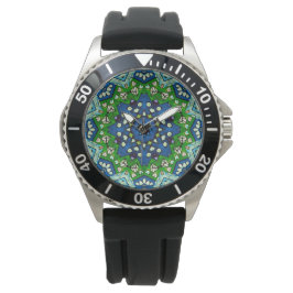 Mandala Retro Mosaic Green Blue Pattern Armbanduhr