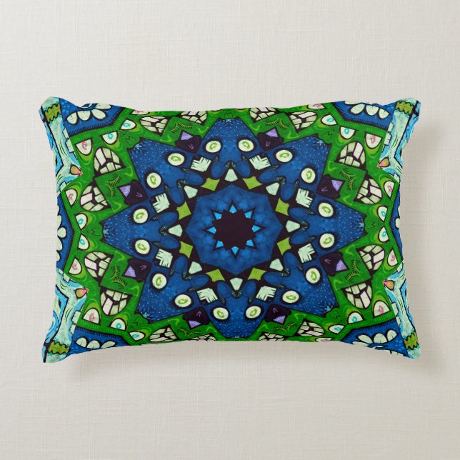 Mandala Retro Mosaic Green Blue Pattern Dekokissen (Vorderseite)