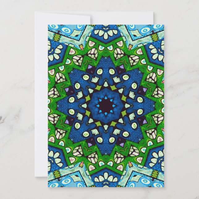Mandala Retro Mosaic Green Blue Pattern Einladung (Vorderseite)