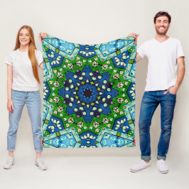 Mandala Retro Mosaic Green Blue Pattern Fleecedecke