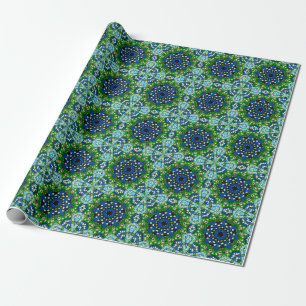 Mandala Retro Mosaic Green Blue Pattern Geschenkpapier