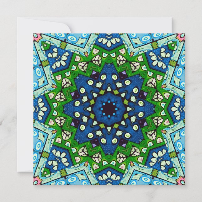 Mandala Retro Mosaic Green Blue Pattern Karte