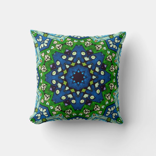 Mandala Retro Mosaic Green Blue Pattern Kissen (Vorderseite)