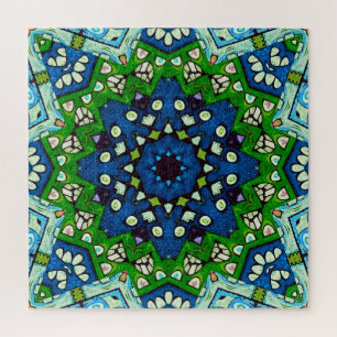 Mandala Retro Mosaic Green Blue Pattern Puzzle