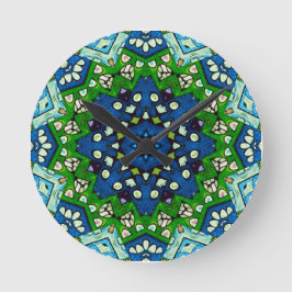 Mandala Retro Mosaic Green Blue Pattern Runde Wanduhr