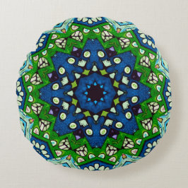 Mandala Retro Mosaic Green Blue Pattern Rundes Kissen