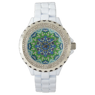 Mandala Retro Mosaik Green Blue Pattern Watch Armbanduhr