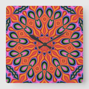 Mandala Retro Orange Hipster Decor Quadratische Wanduhr