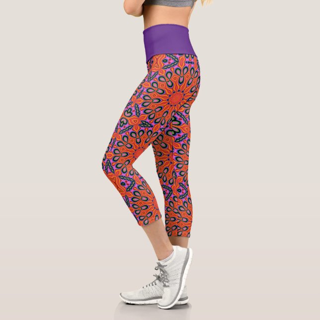 Mandala Retro Orange Psychedelic Yoga Leggings (Links)