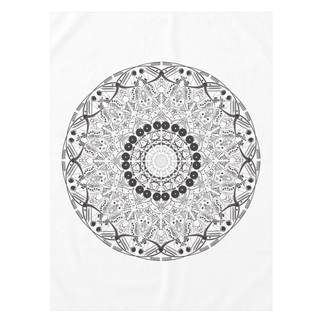 Mandala. Rundes orientalisches Schwarzweiss-Muster Tischdecke (Vorderseite)