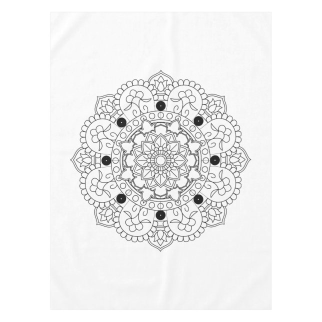 Mandala. Rundes orientalisches Schwarzweiss-Muster Tischdecke (Vorderseite)
