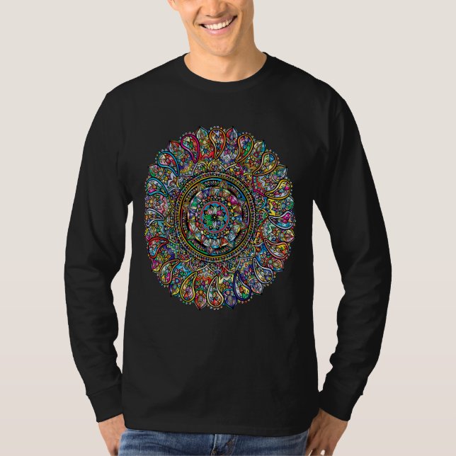 Mandala Sacred Geometry Prana Yoga Mantra Om T-Shirt (Vorderseite)