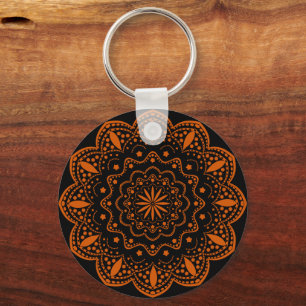 Mandala-Schlüsselanhänger Schwarz und Orange Schlüsselanhänger