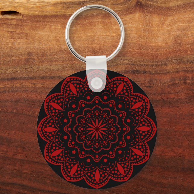 Mandala Schlüsselanhänger | Schwarz und Rot (Vorderseite)
