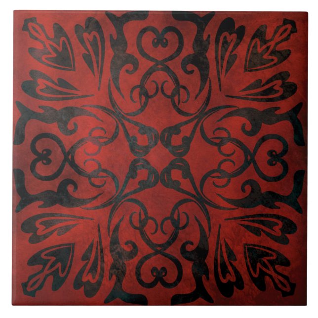 Mandala schwarz-romantische Keramik Fliese (Vorderseite)