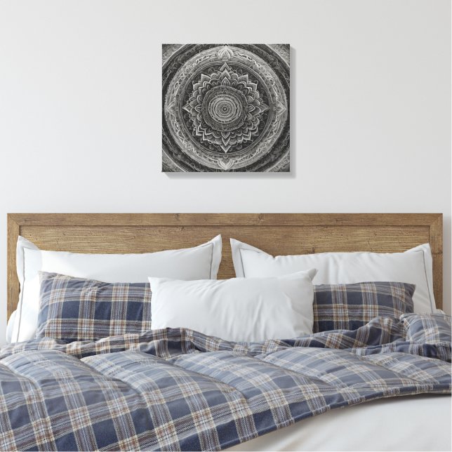 Mandala schwarz-weiß leinwanddruck (Insitu (Schlafzimmer))