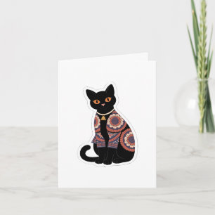 Mandala-Schwarze-Katze-Glocken-Halsband-Grußkarte Karte