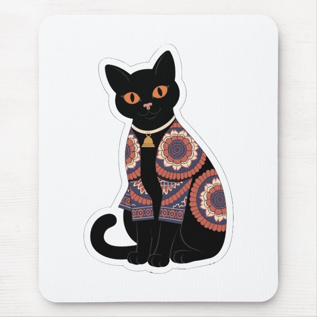 Mandala-Schwarze-Katze-Glockenhalsband-Mauspad Mousepad (Vorne)